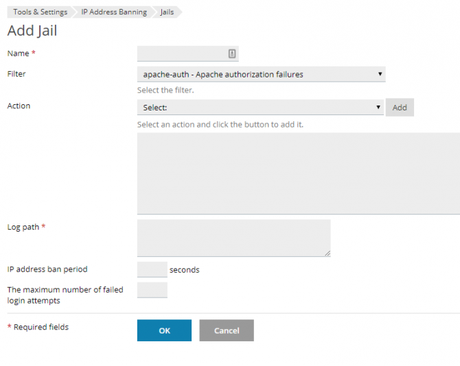 Add new jail in the Plesk fail2ban interface