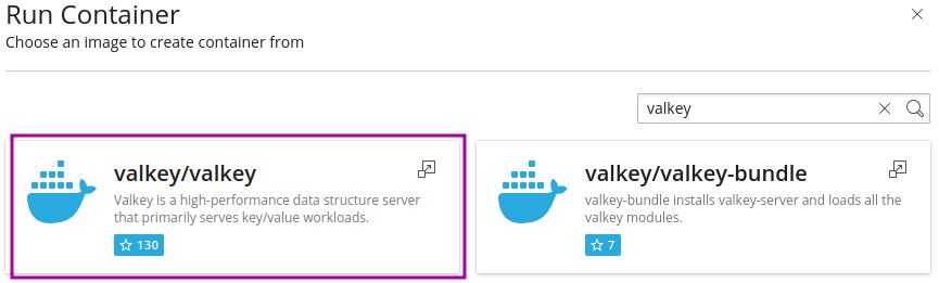 ValkeySearch Valkey image search results, with the selected image highlighted in purple
